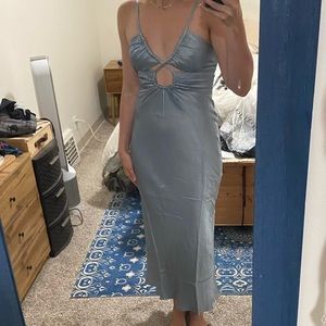 Shona Joy Powder Blue lace-front satin midi dress- ideal for wedding guests